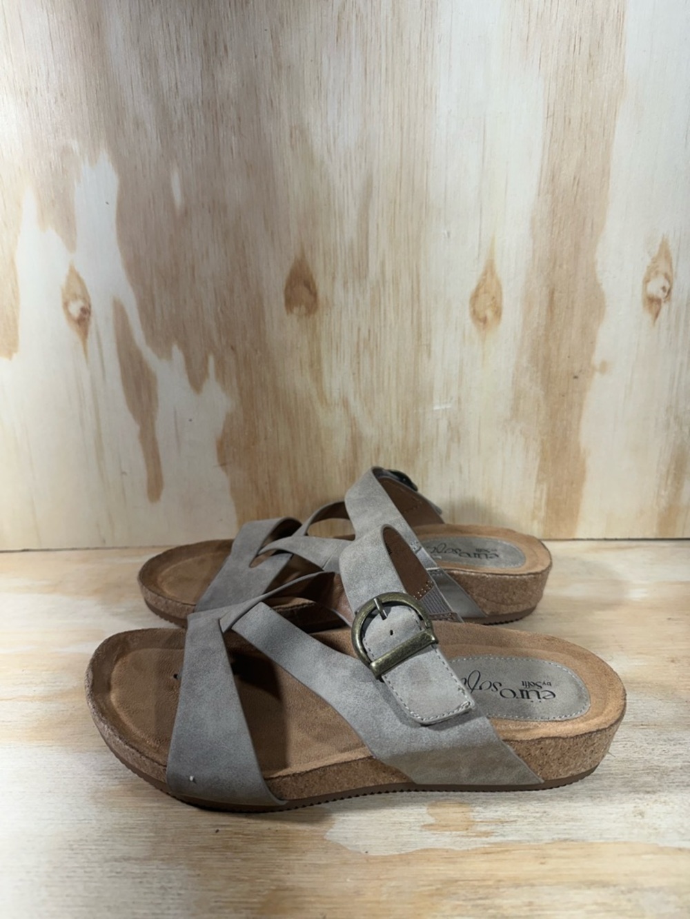 Eurosoft Taupe Suede Cross-Strap Sandals Women’s Size 6